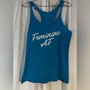LIVESORE “FEMININE AF” Teal Gym Shirt SIZE L